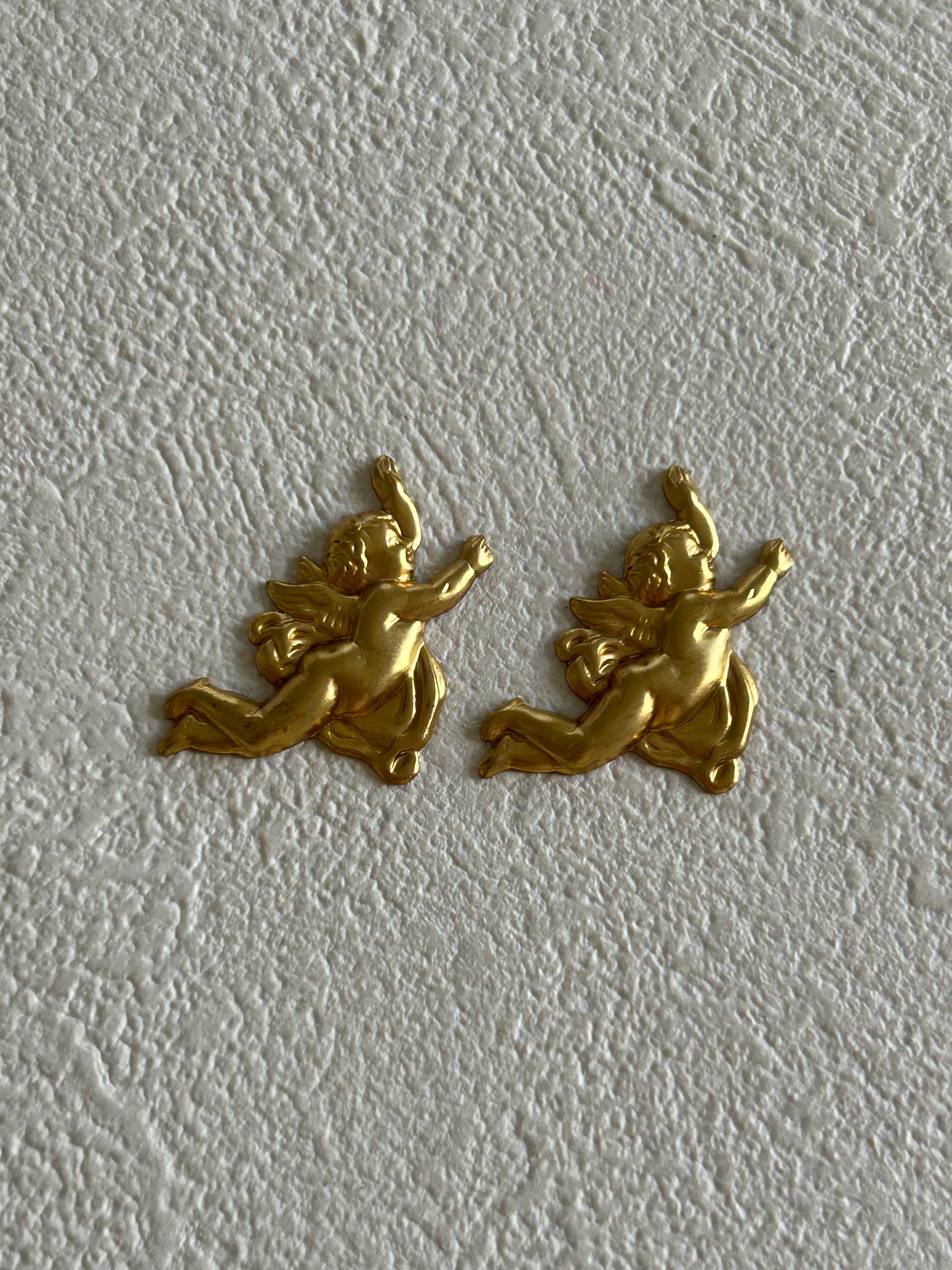 USA ブラス製パーツ Ange 天使 2個セット ゴールド スタンピングパーツ チャーム アクセサリーパーツ デコレーション材