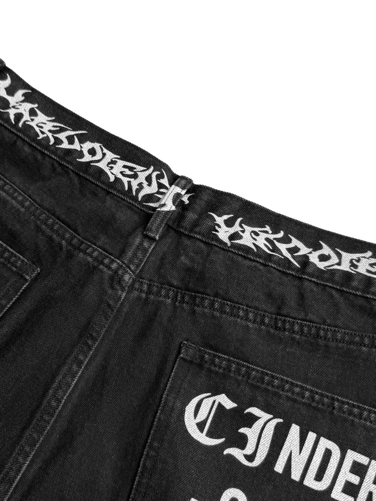 【CinderVein】Demon Skull Graffiti Print Flare Denim Pants
