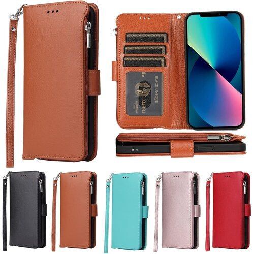 Eastwave アイフォン 14 Plus ケース iPhone 14plus ケース 手帳型 iPhone14plus 財布型 手帳 背面 ICカード コインポケット ストラップ付き カード 収納 小銭入れ ファスナーポケット付き PUレザー 5色 ブラウン 1596