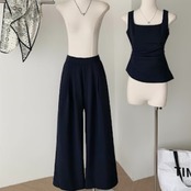 スクエアネック ノースリーブ ワイドレッグ ジャンプスーツ２点セット 　　 00056