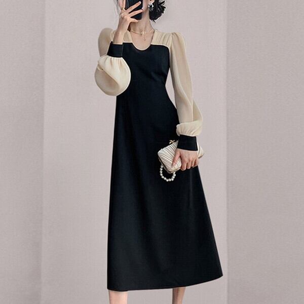 新作 21年 ワンピースドレス 秋 冬 異素材ワンピース シアー袖 シースルー 透け感 ハイウエスト ワンピース フレアワンピース フレアロング ワンピース ロングワンピース 長袖 長袖ワンピース バイカラー ワンピース ミモレ丈 ワンピース 着痩せワンピ ブラック 黒 P7815 新作 21年 ワンピースドレス 秋 冬 異素材ワンピース シアー袖 シースルー 透け感 ハイウエスト ワンピース フレアワンピース フレアロング ワンピース ロングワンピース 長袖 長袖ワンピース バイカラー ワンピース ミモレ丈 ワンピース 着痩せワンピ ブラック 黒 P7815