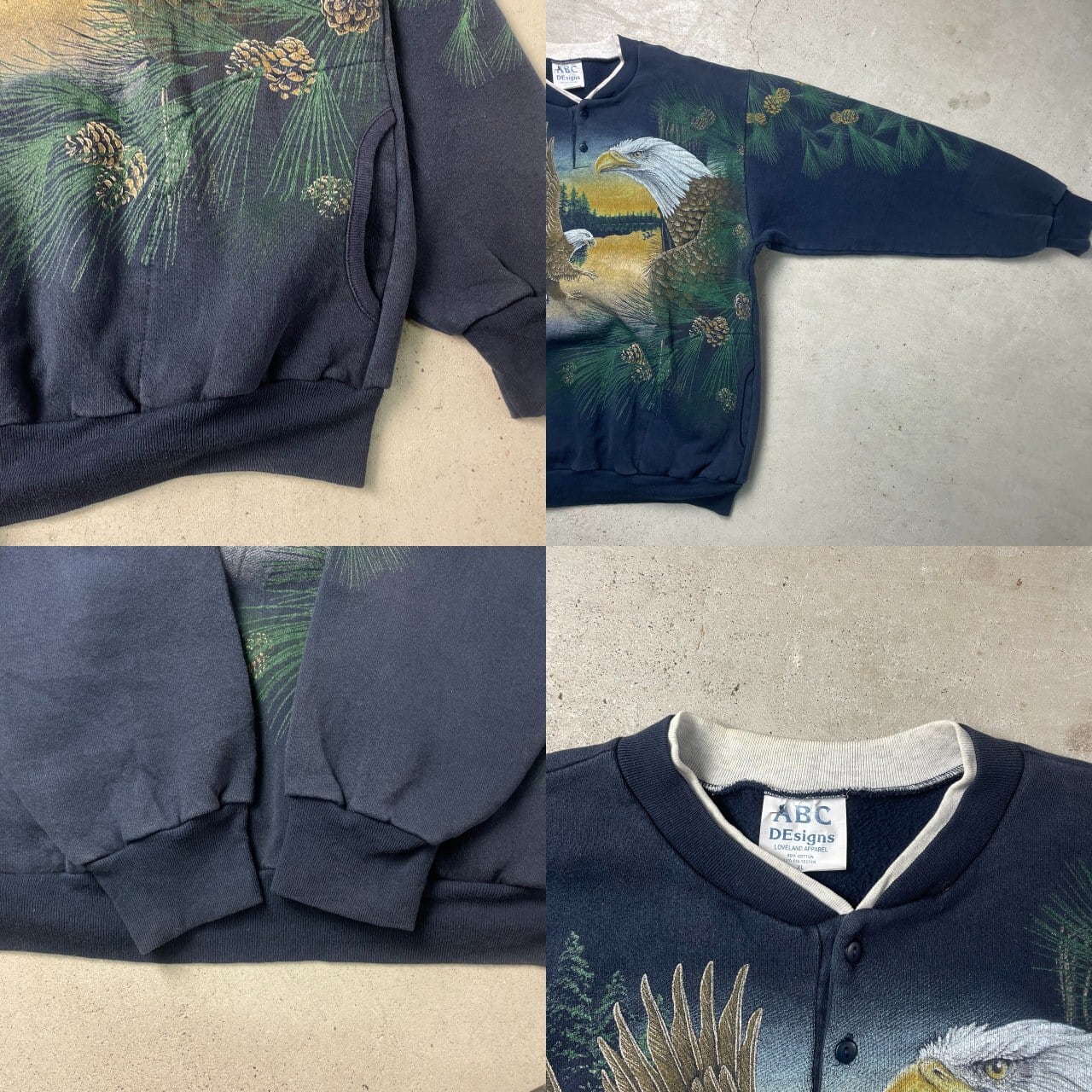 90年代 USA製 ABC DEsigns ヘンリーネック スウェットシャツ 鷹