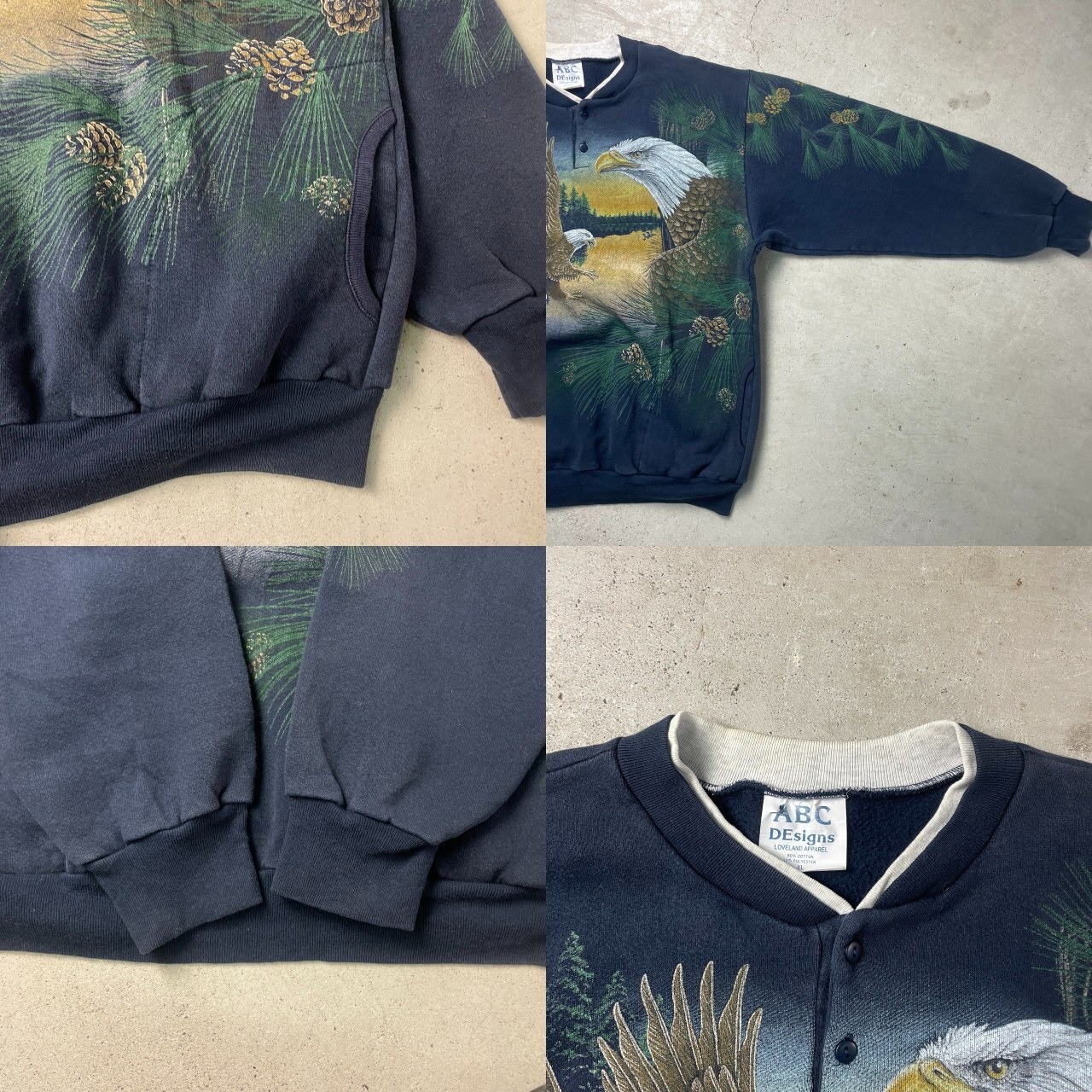 90年代 USA製 ABC DEsigns ヘンリーネック スウェットシャツ 鷹 