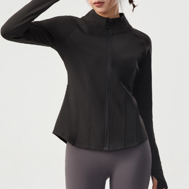 【送料無料】 ヨガウェア トレーニングウェア 4色 長袖 指穴 サムホール ハイネック Aライン フレア ファスナー シンプル カジュアル コンサバ ヘルシー スポーティ 無地 秋 冬 レディース 女性用 ママ 20代 30代 40代 普段使い お出かけ 運動 ヨガ 部活 トレーニング ジム ジョギング ランニング フィットネス スポーツ ファッション ブラック ブルー ブラウン グレー 大人カラー