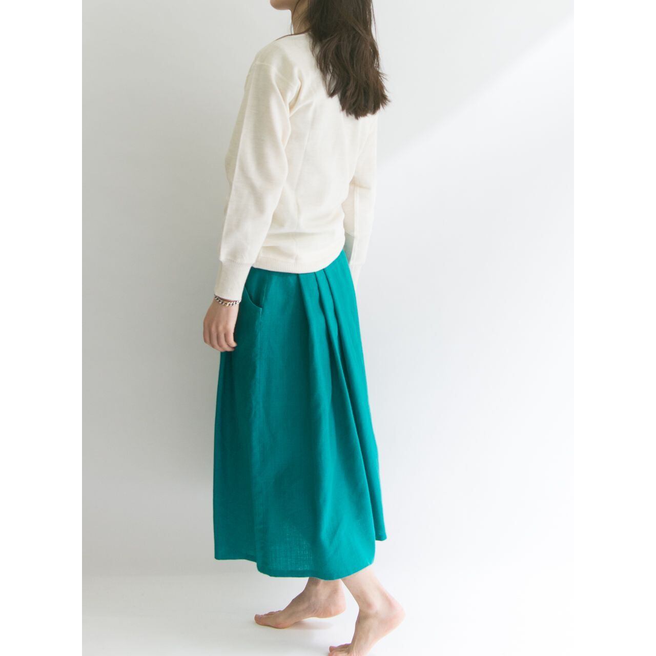 【Made in France】Mi-mollet length pleated linen skirt(フランス製 ミモレ丈プリーツリネンスカート)4a