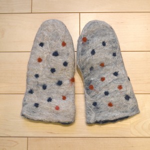 【SALE! 60%off】いわぼり　羊毛ミトン／ライトグレー・ドット