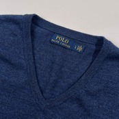 POLO RALPH LAUREN ラルフローレン Vネック ウール ニット セーター L/ブルー ネイビー系 メンズ