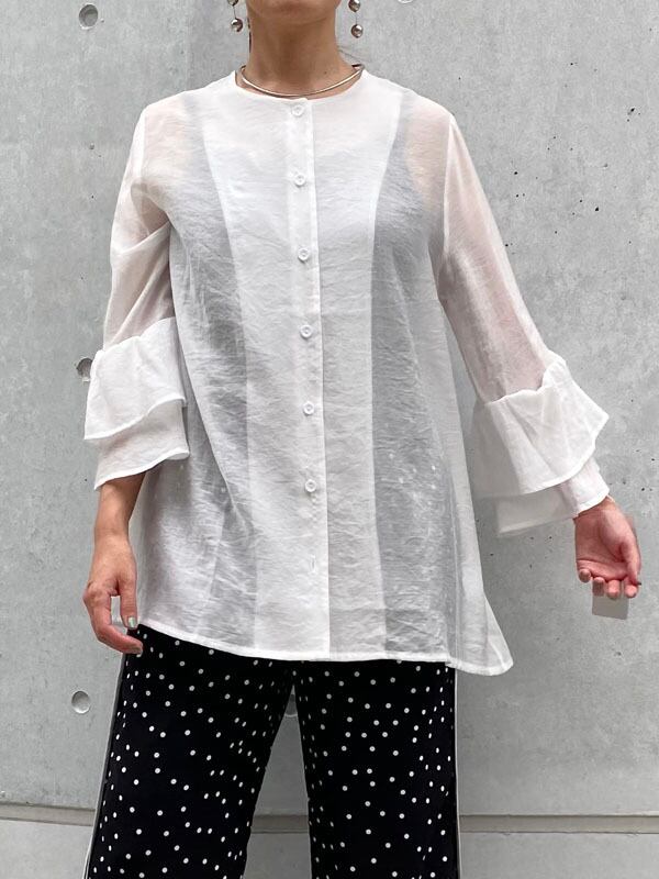 2段ラッフル袖シアーシャツ［Color:ホワイト］