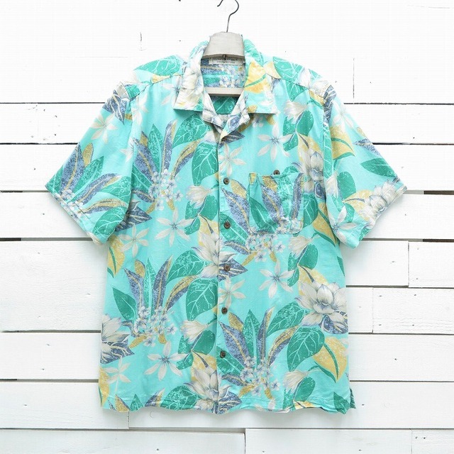 ISLAND REPUBLIC ハワイアンシャツ 花柄 オープンカラー コットン×レーヨン アロハシャツ メンズ Lサイズ