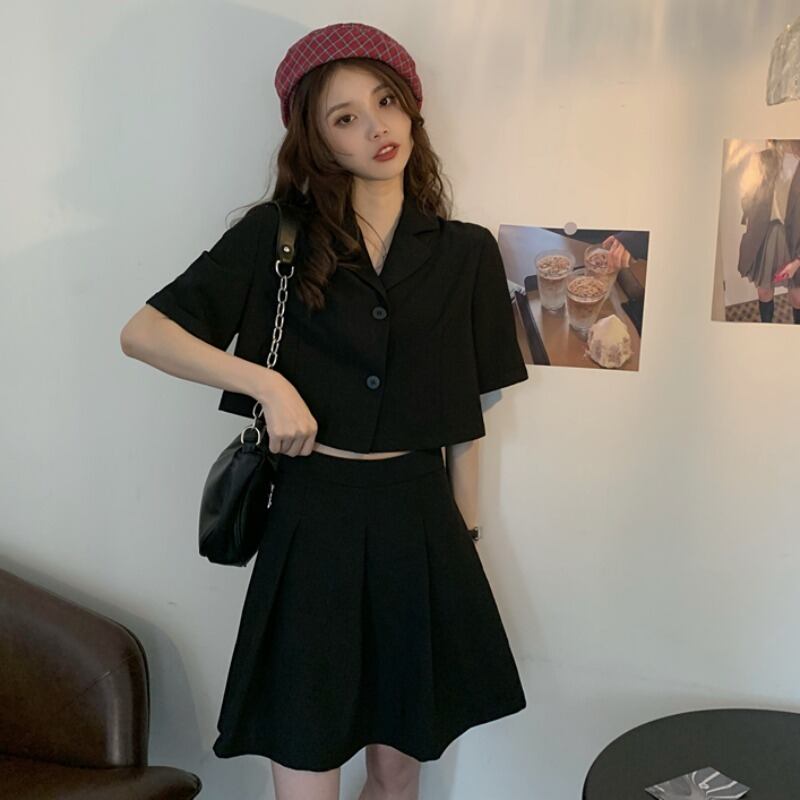 レディースサマーカラートップス ハイウェストウェストプリーツスカート ストリート 大人ガーリー スウィート キュート カジュアル 夏物 1号婦人55706342803