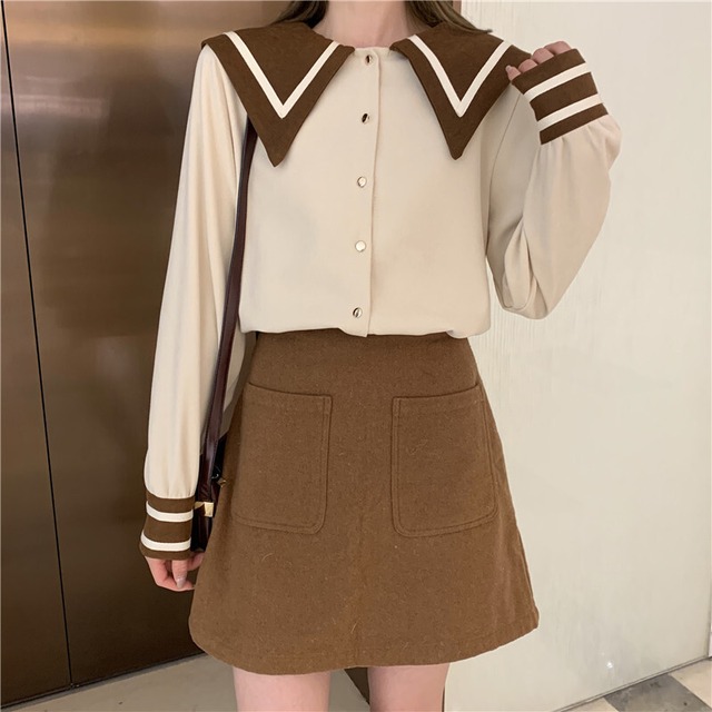 【MumuIns 】 春新作3色カレッジスタイルシャツ　A0528