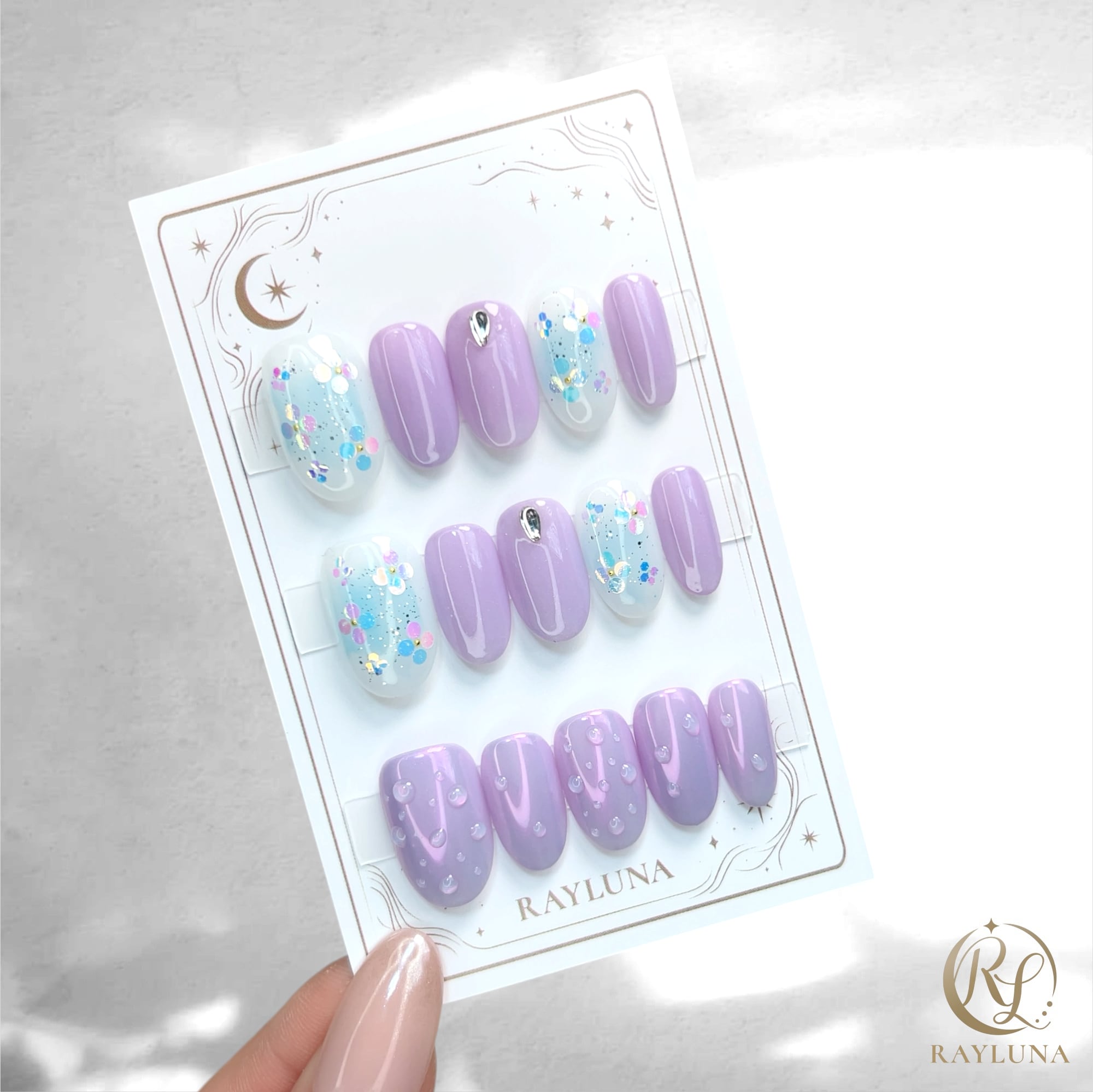 【#1086】レイルナオリジナル 15枚入り/繰返し使える【プレミアム】ネイルチップ/ミディアム オーバル