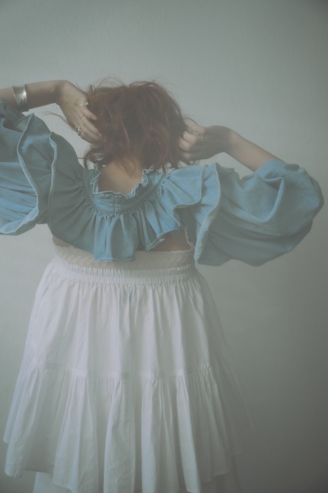 papier デニムホルダーブラウス/スカイブルー denim holder blouse/sky blue | papier.official