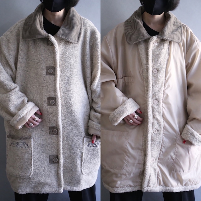 "刺繍×鶴" over silhouette hoodie poncho coat