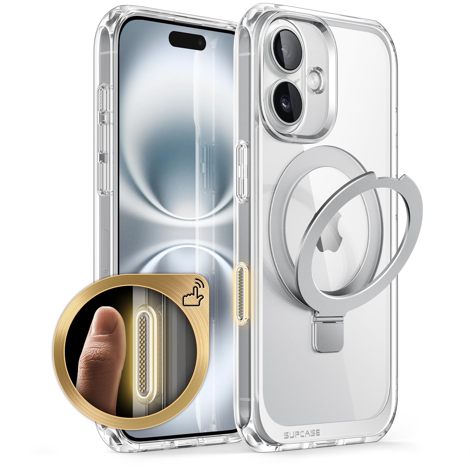 SUPCASE iPhone 16 ケース 6.1インチ 2024 カメラコントロールボタン MagSefe対応 内蔵リング 横縦両立 超強磁力 黄変防止 耐衝撃 ストラップホール付き フィット感 薄型 ワイヤレス充電対応 透明 MagStandシリーズ