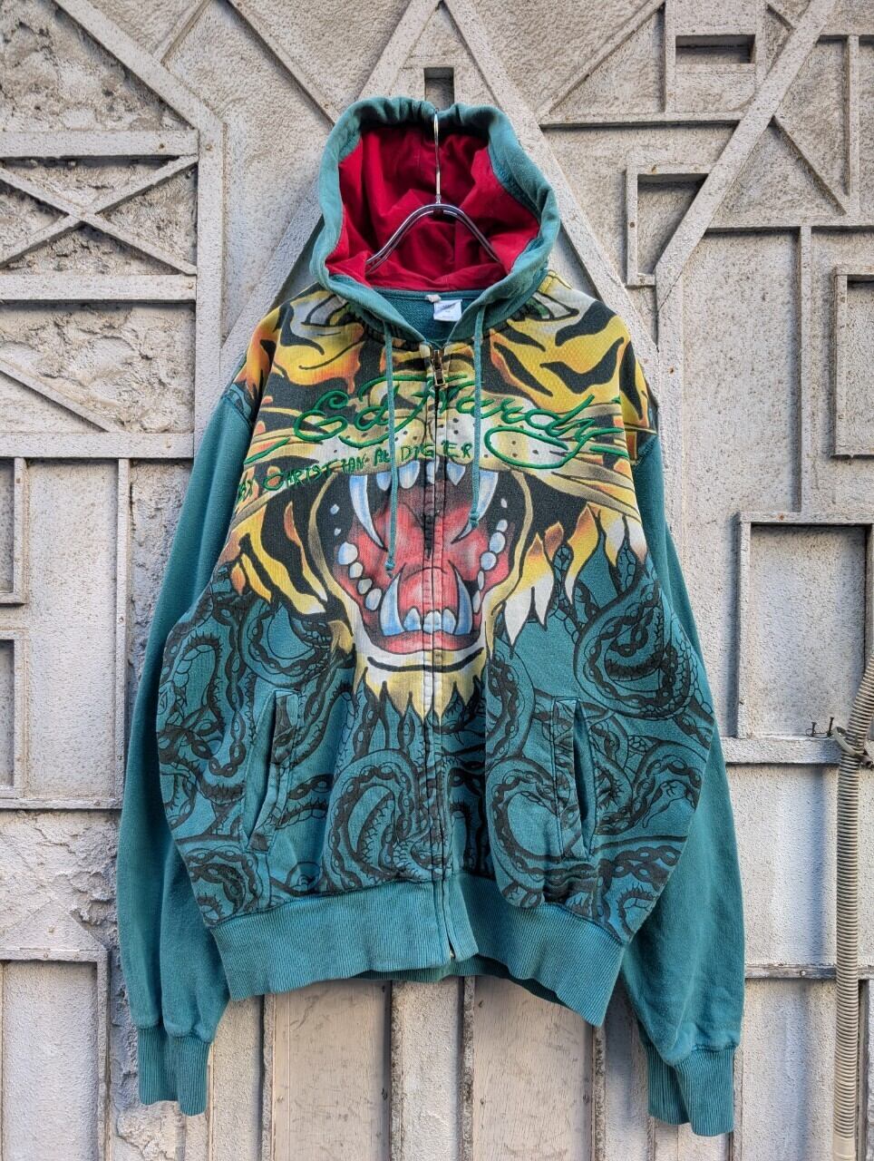 "ED HARDY" zip up tiger design hoodie