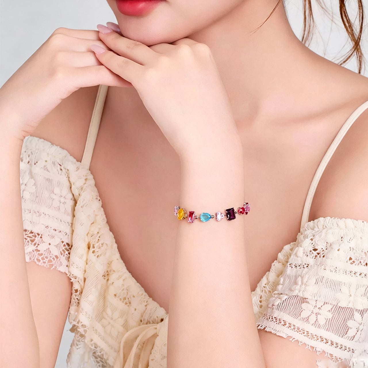 R57 .カラージルコニア シンプルブレスレット 新作｜華奢デザイン 上品