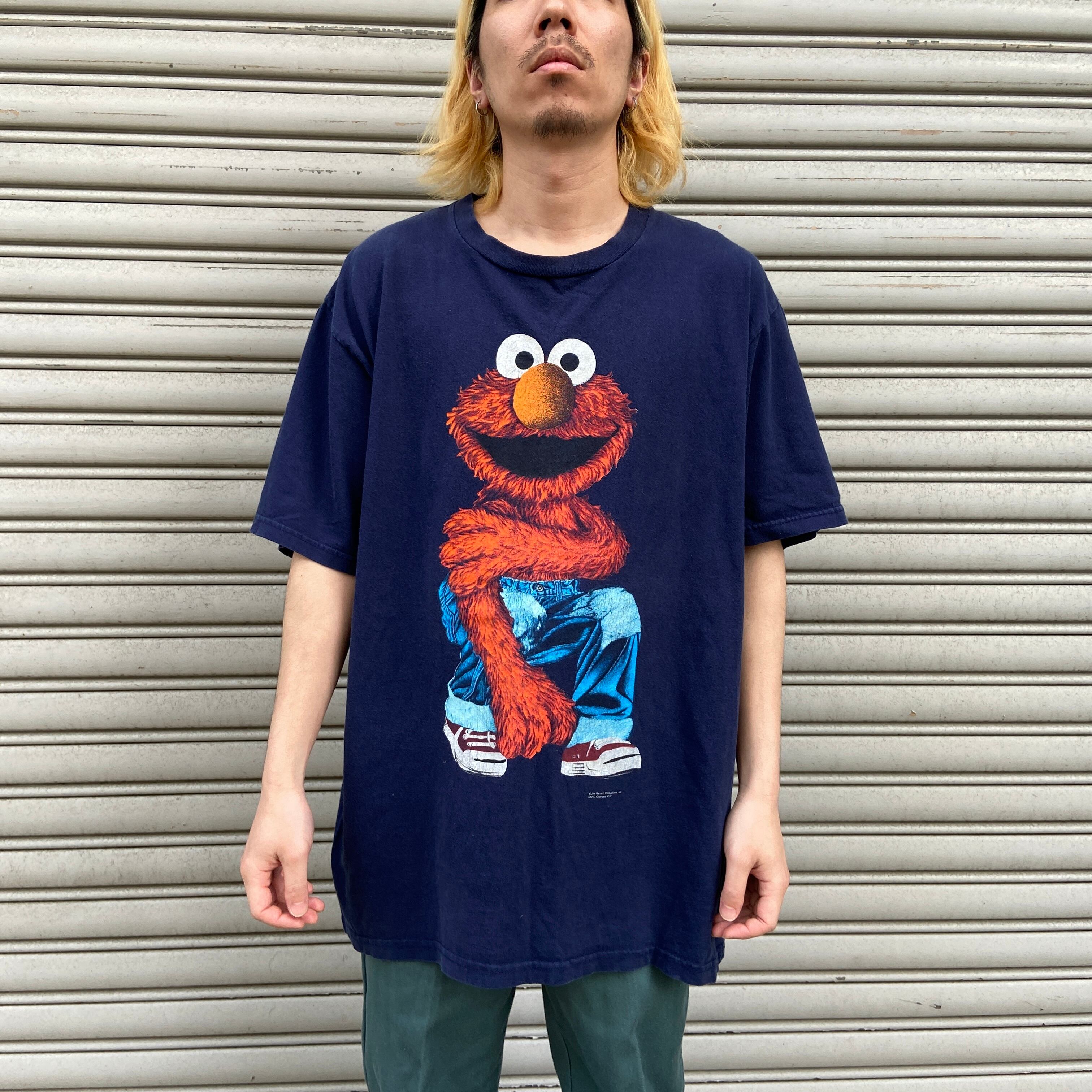 90s セサミストリート エルモTシャツ USA製 XL キャラT ネイビー  
