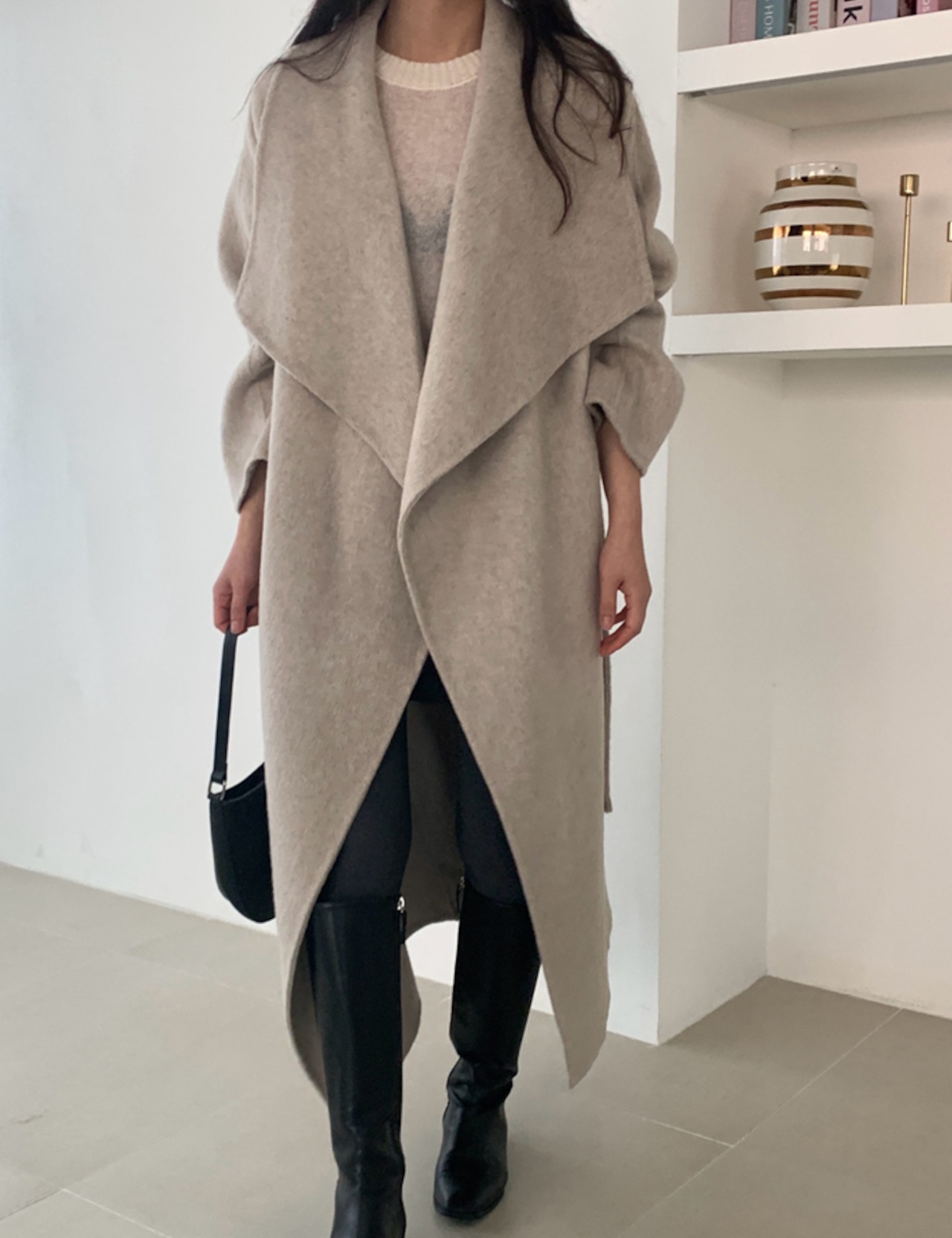 【25aw】Wool 100% Shawl-collar Long Coat_3colors
