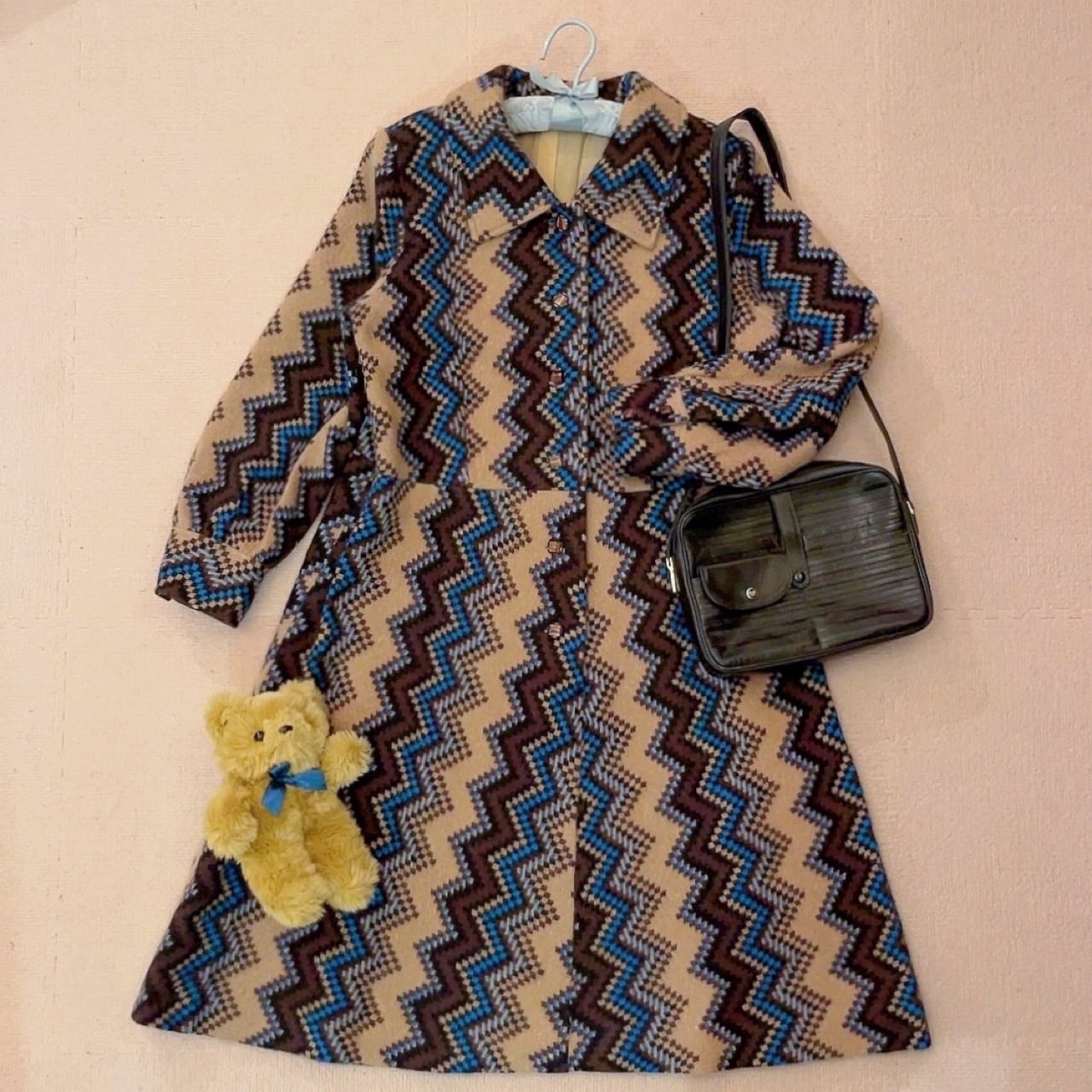 blue brown zigzag wool one-piece
