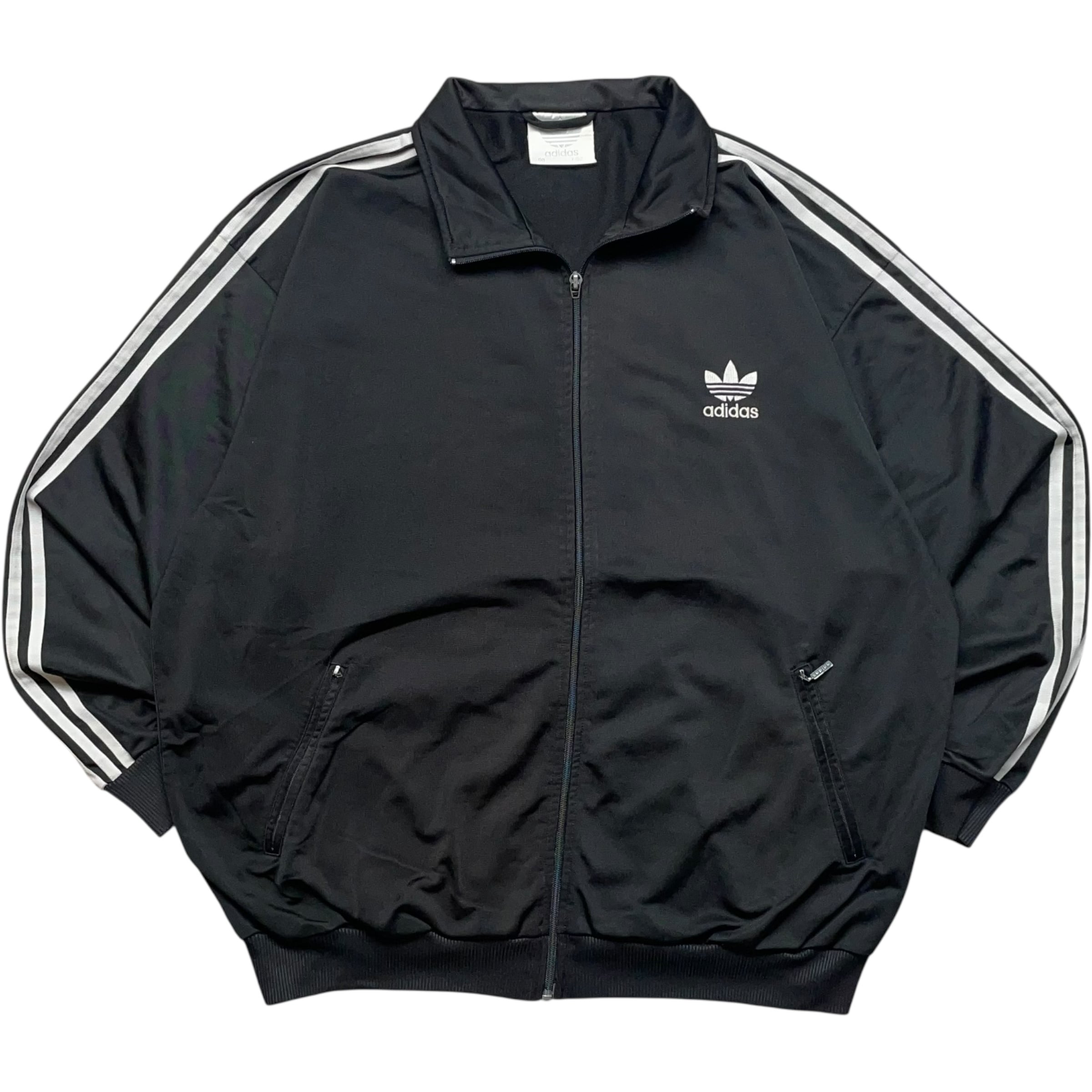 《L》 adidas アディダス トラックジャケット トレフォイルロゴ ワンポイント ブラック 80年代〜 no.9064