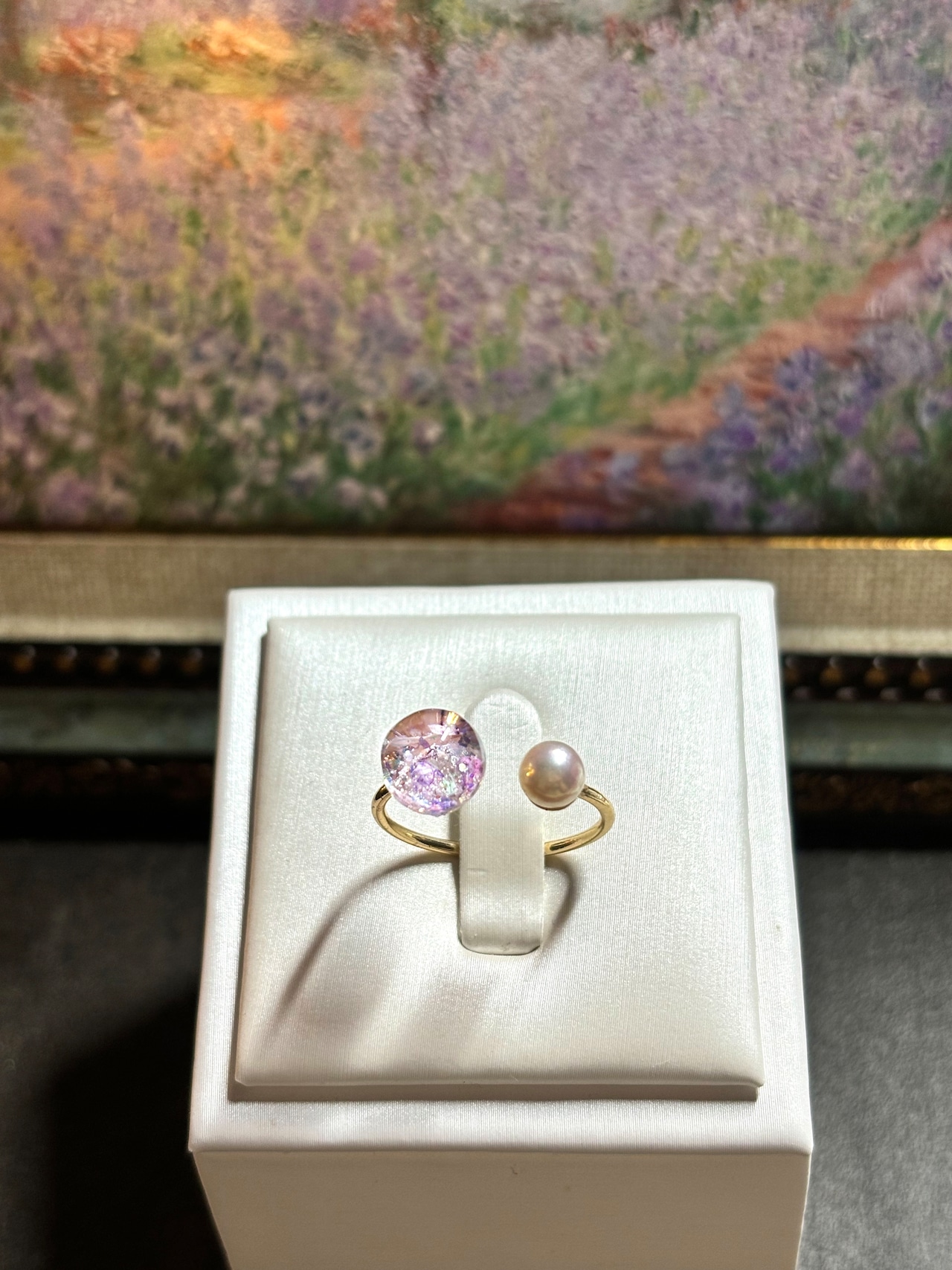 【抽選販売】新色追加【選べる8色】絵画と国産あこや真珠を纏う Lumière ring 【受注制作】