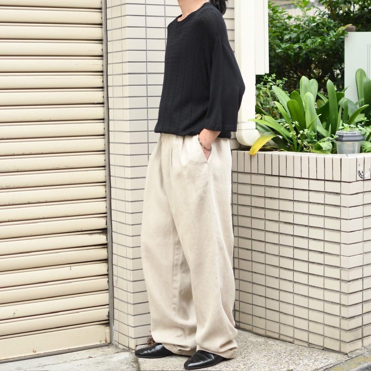 FAIRFAX 2tuck linen slacks ivory