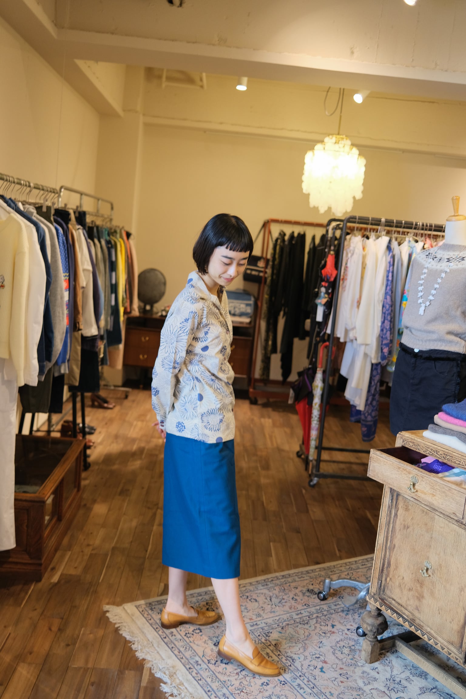 andres ターコイズブルーウールキュロットパンツ