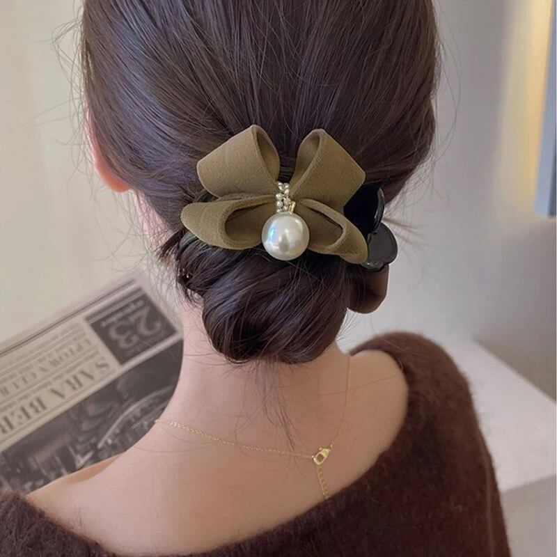 ヘアクリップ レディース ヘアアクセサリー パール リボン クロー