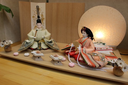 雛人形　fantaisie/夢　清水久遊　正絹「切嵌」殿.若葉色　姫.桃花色　限定一点物親王