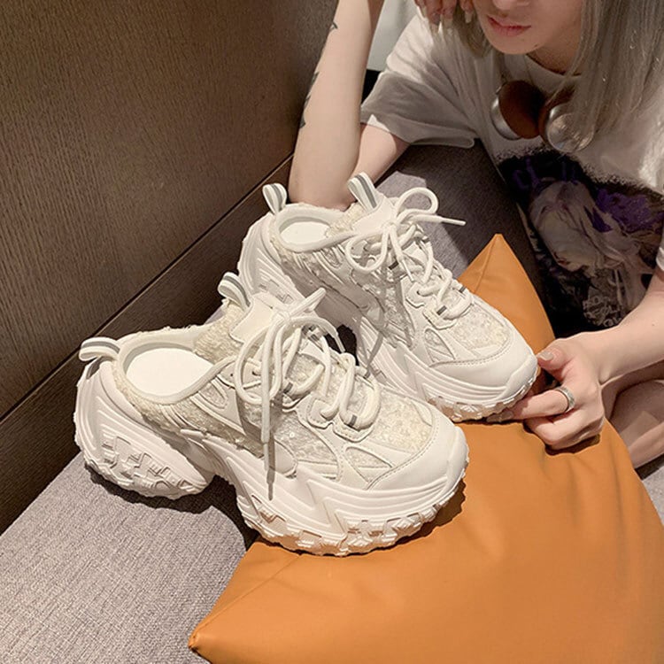 厚底スニーカー レディース スリッポン 韓国風 シルバー ホワイト 歩き