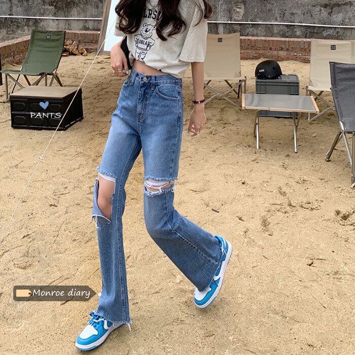 ジーンズ ハイウェストウェストパンツ スプリングサマールーズ レッド 春物 夏物 モンロー74620090091