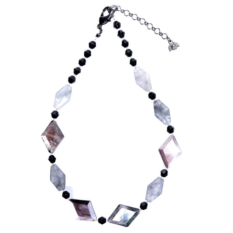 ネックレス 天然石 黒蝶貝 ブラックアゲート アゲート クォーツ グレー