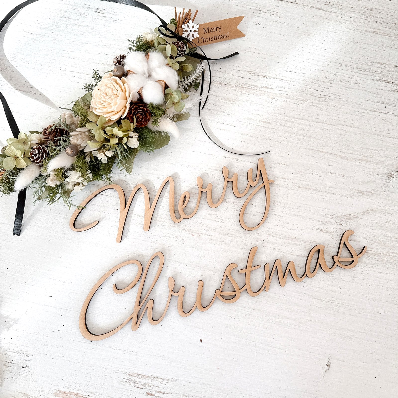 木製レターバナー Merry Christmas(筆記体)|Ray Woodmade
