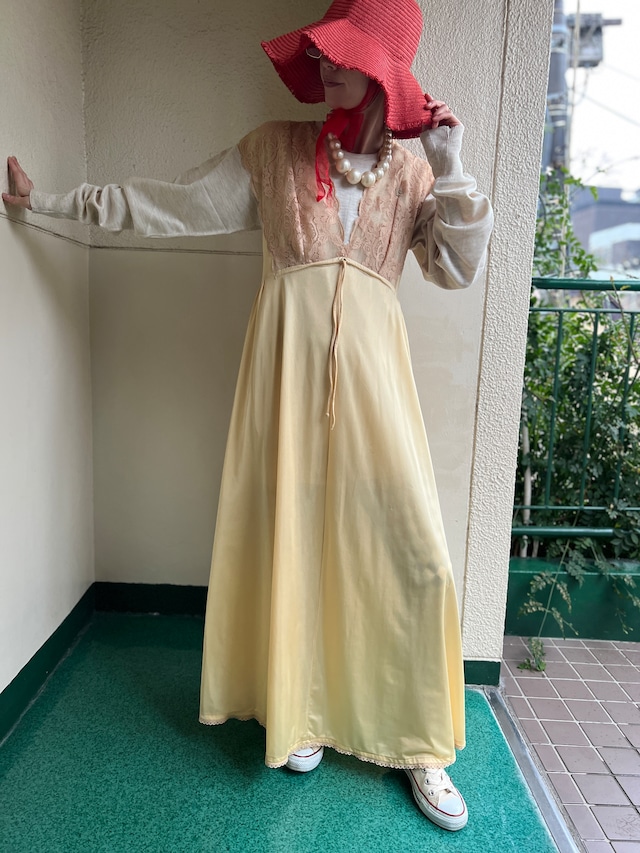 Vintage Pierre Cardin Paris / Lace × Satin Layered Dress  （ピエールカルダン パリス レースサテンドレス）