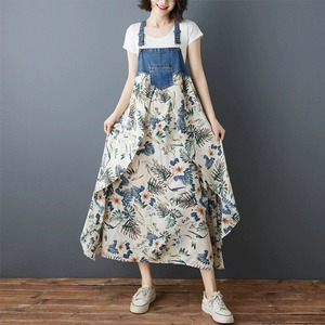 DENIM STITCH CHIFFON A-LINE LONG JUMPER DRESS 2colors M-14112