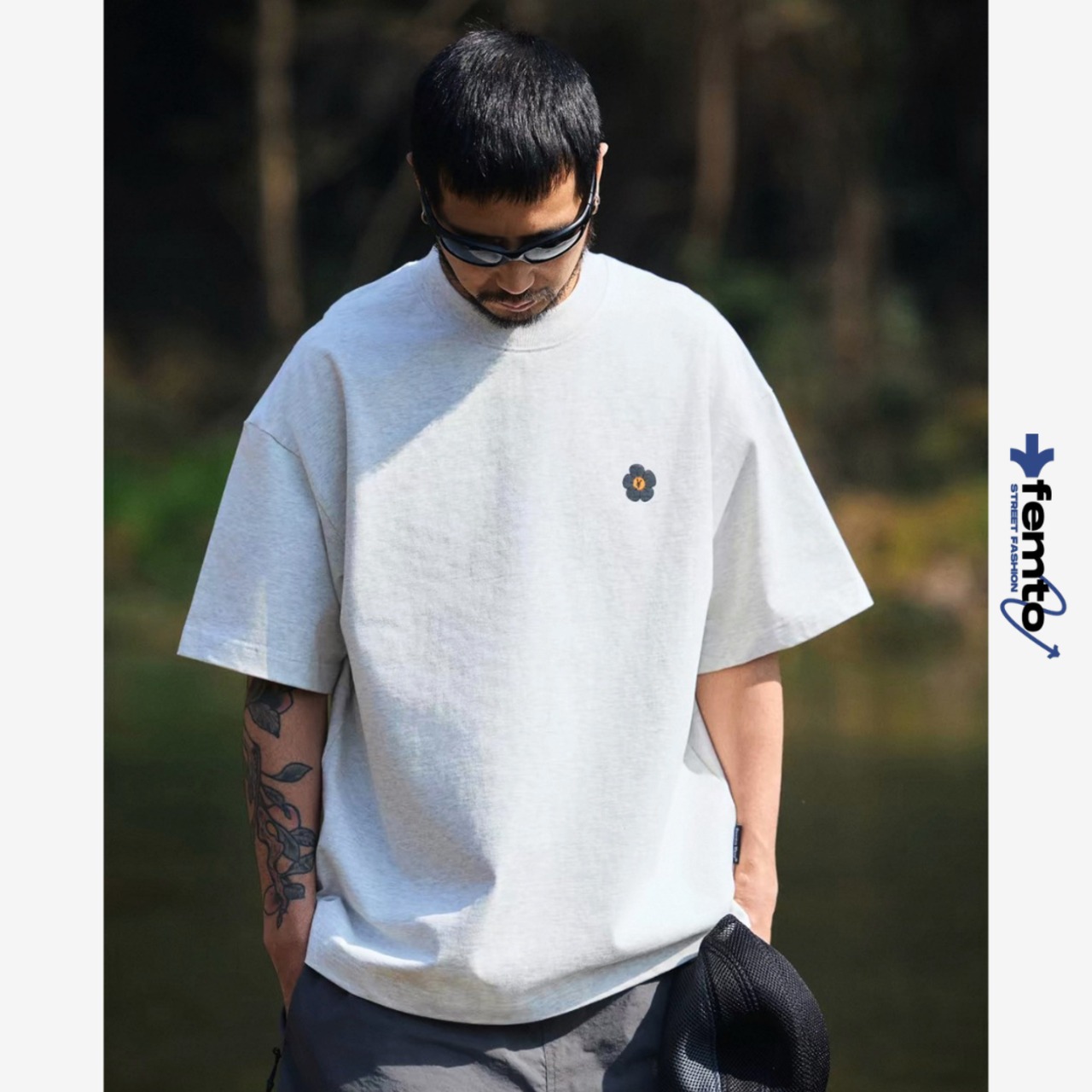 Flower embroidery oversized tee 1491 - 1