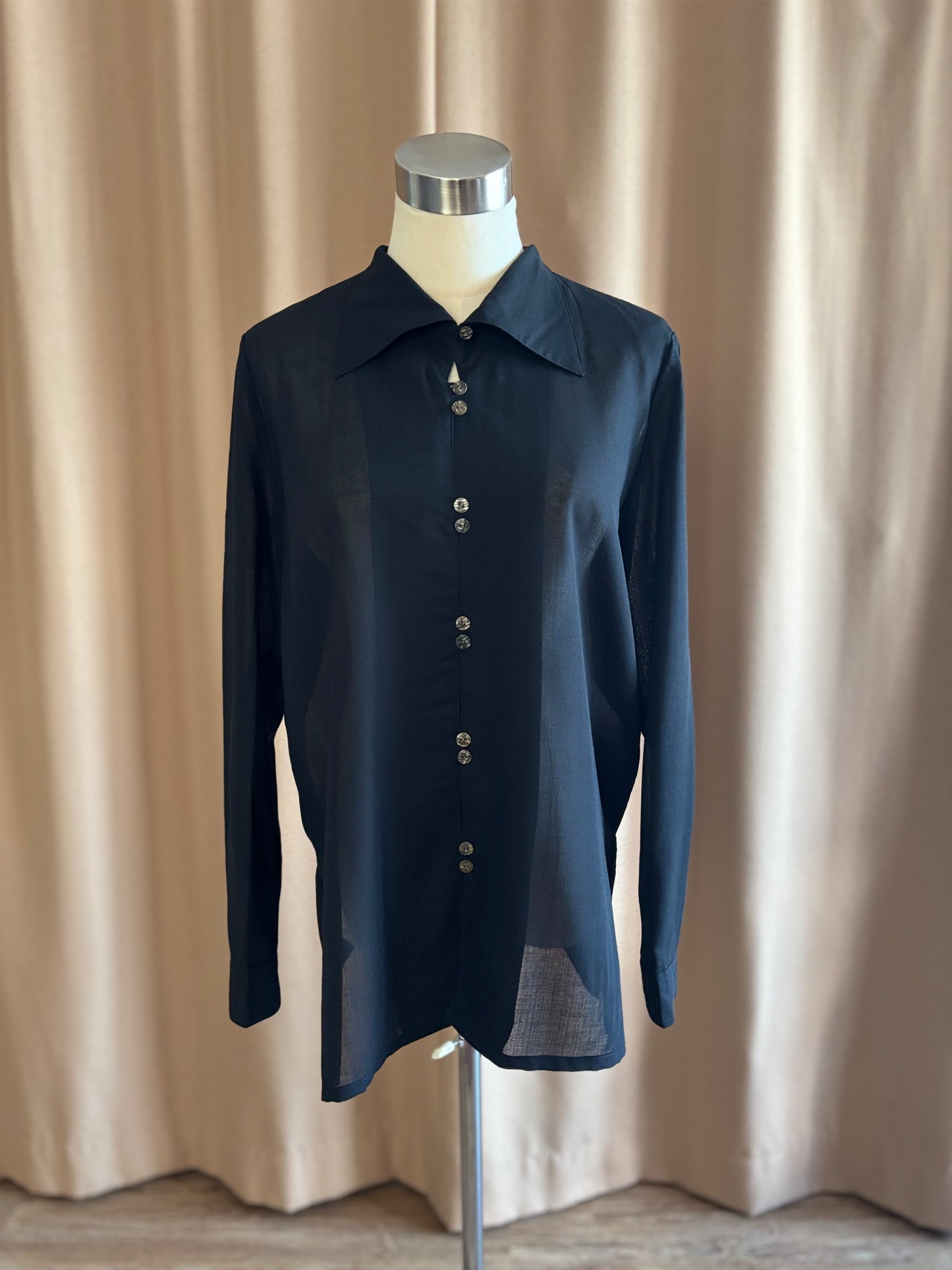 minimal black sheer button shirt-5159-8