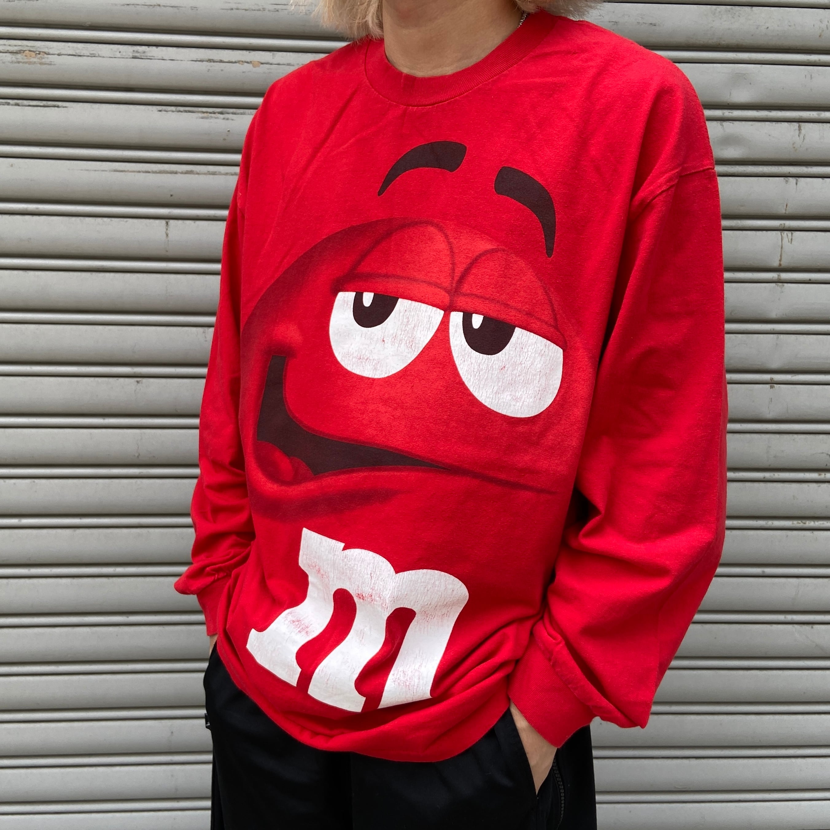 90s M&M's エムアンドエムズ キャラクターロンT プリントT 赤 XL 90s M&M's エムアンドエムズ キャラクターロンT プリントT 赤 XL
