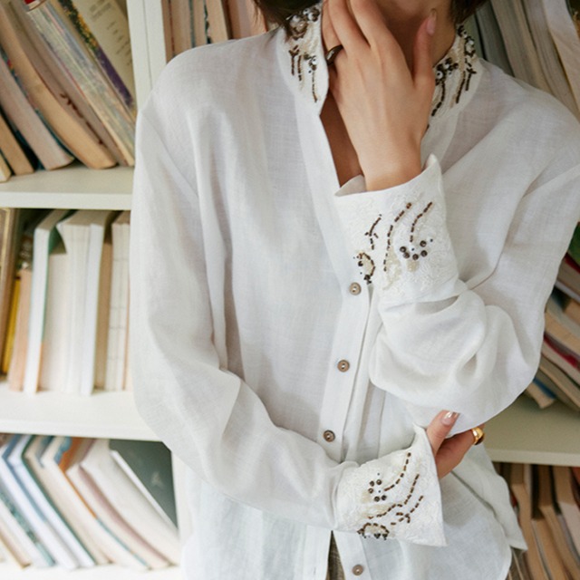 ビーズ刺繍シャツ　21844