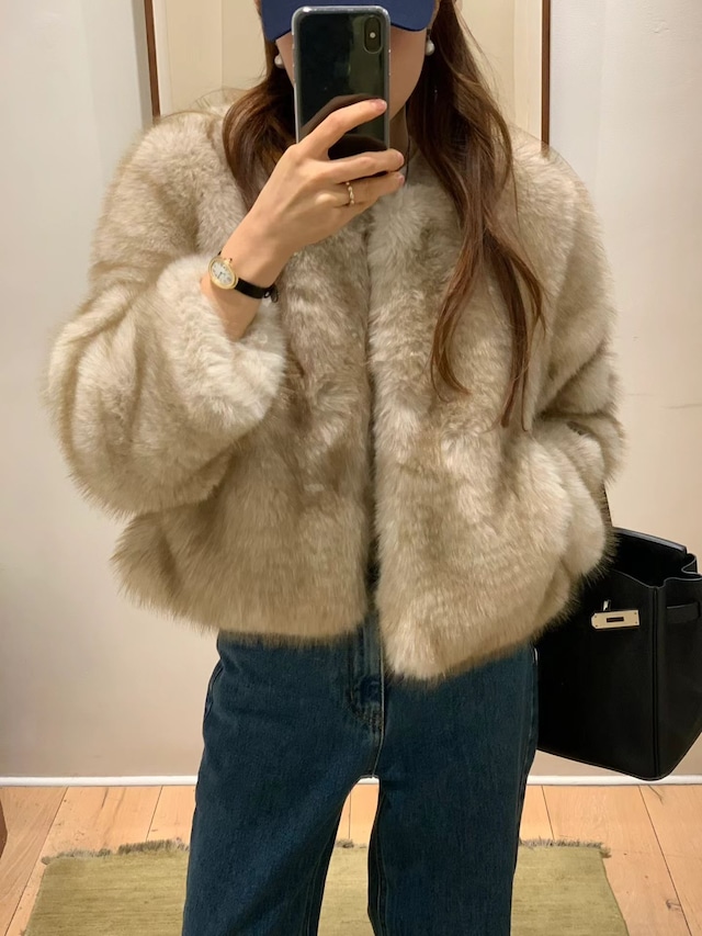 (予約) ounce / Melo round fur jacket muffler set 1color