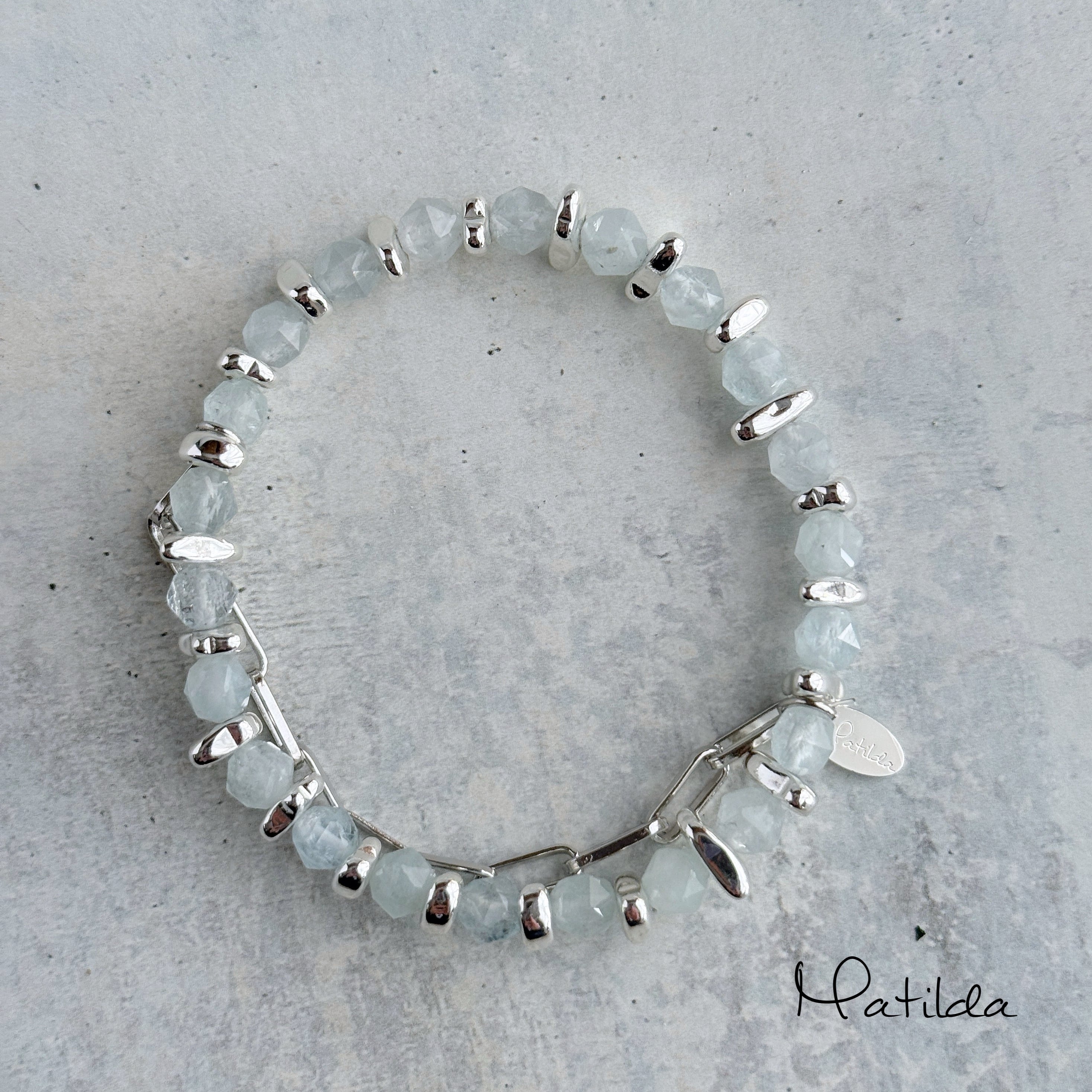 Chain & stone bracelet(アクアマリン)