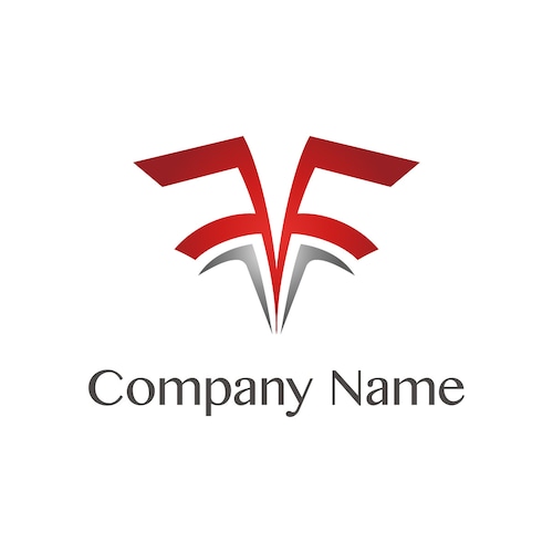 No54 2つのFのロゴ【F、アルファベット、赤、グラデーション、企業、会社、団体、建築、建設、製造】