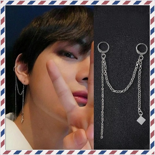 ピアス メンズ レディース BTS 着用 ピアス 片耳 BTS 防弾少年団 ロングピアス シルバー フープピアス ロングチェーン