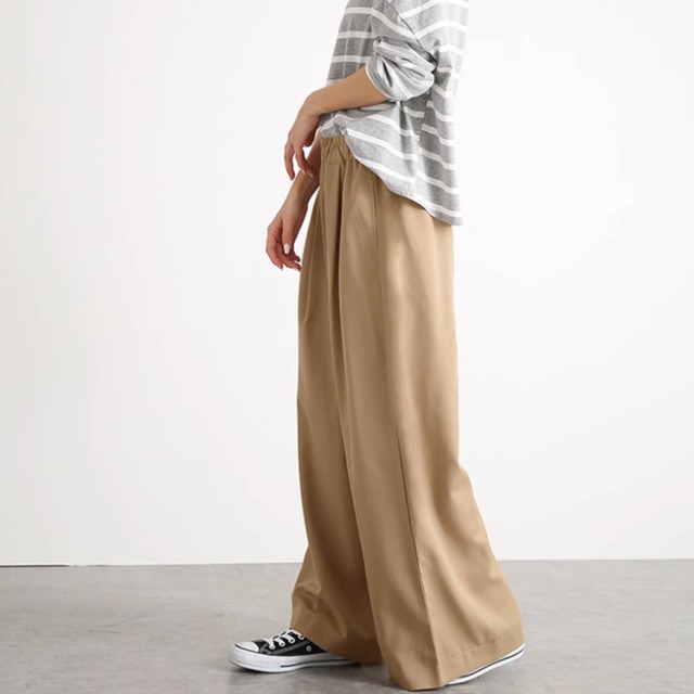 タック入り ハイウエスト 軽やかワイドパンツ Ln00045