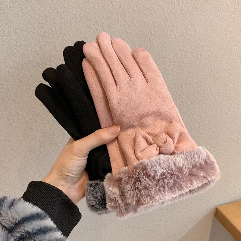 スウェードグローブ レディースウィンター リボン 冬物 ブラック・アイド・ピーズ51186899045
