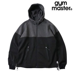 gym master ジムマスター ニットフリースパーカー メンズ レディース ハイネック 裏フリース 防寒 保温 配色 切替 プルオーバーパーカー アウトドア キャンプ フェス 秋冬 G833791 チャコール×ブラック