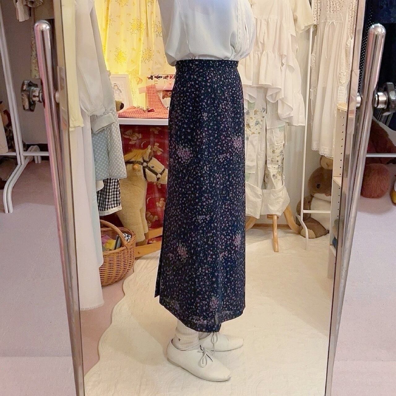 mini purple flower navy skirt