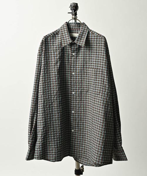 many men many mind Seersucker check shirt (BLU) M2615030