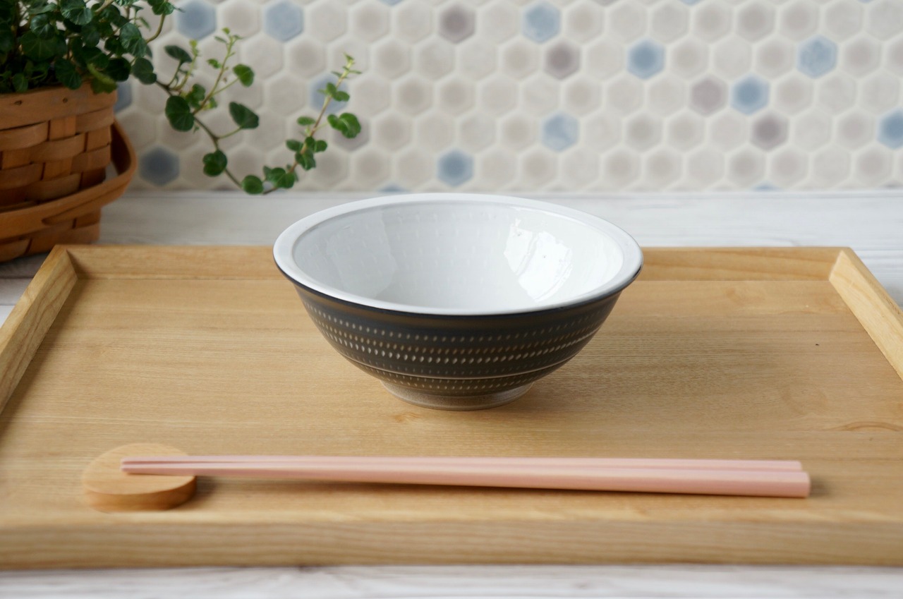 小石原焼 やまぜん窯 深鉢(小)白/紺 ④【13-196】